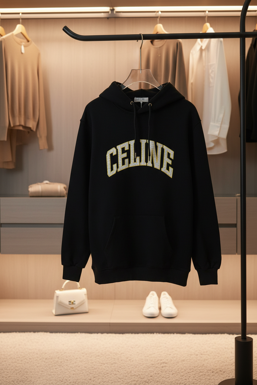 CELINE Black Logo Pullover Hoodie