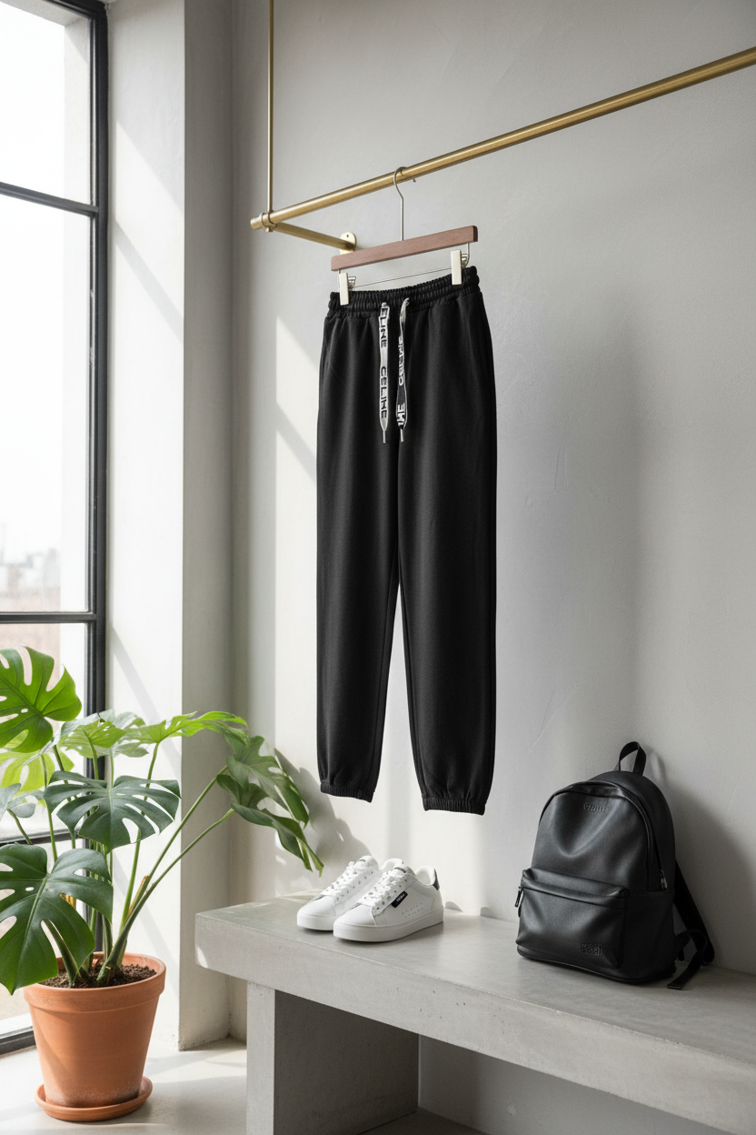 CELINE Black Logo Drawstring Jogger Pants Unisex