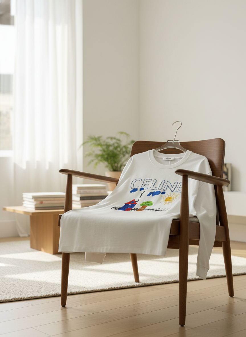 CELINE White Cotton Hoodie House Sun Print