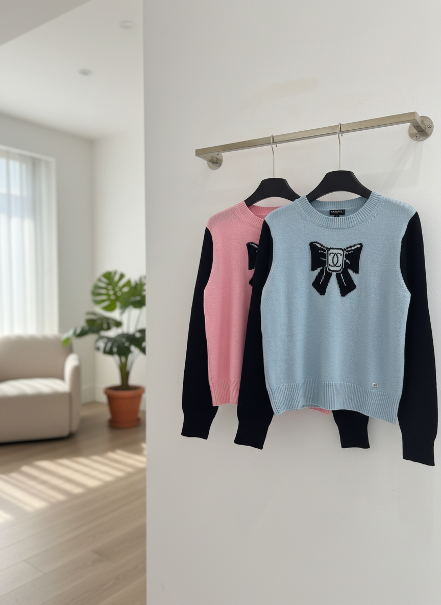 CHANEL Women Bow Logo Knit Sweater