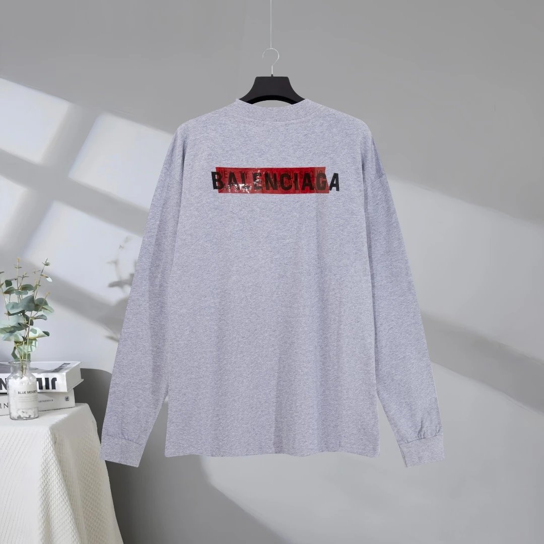 Balenciaga Gray Hoodie Red Logo Cotton Sweater