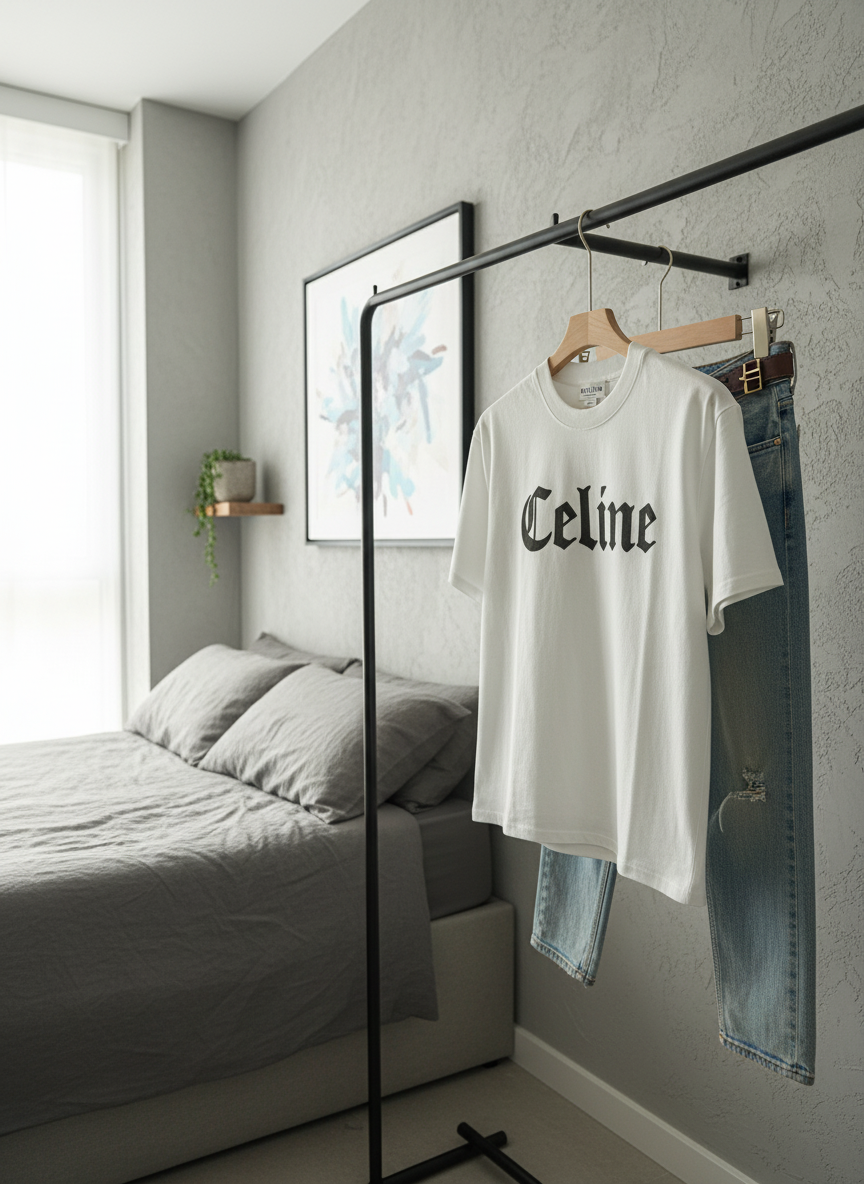 CELINE White Cotton Logo Print Unisex T-Shirt