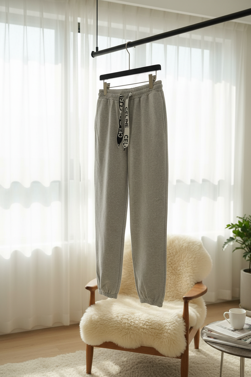 CELINE Women Light Gray Cotton Joggers Pants