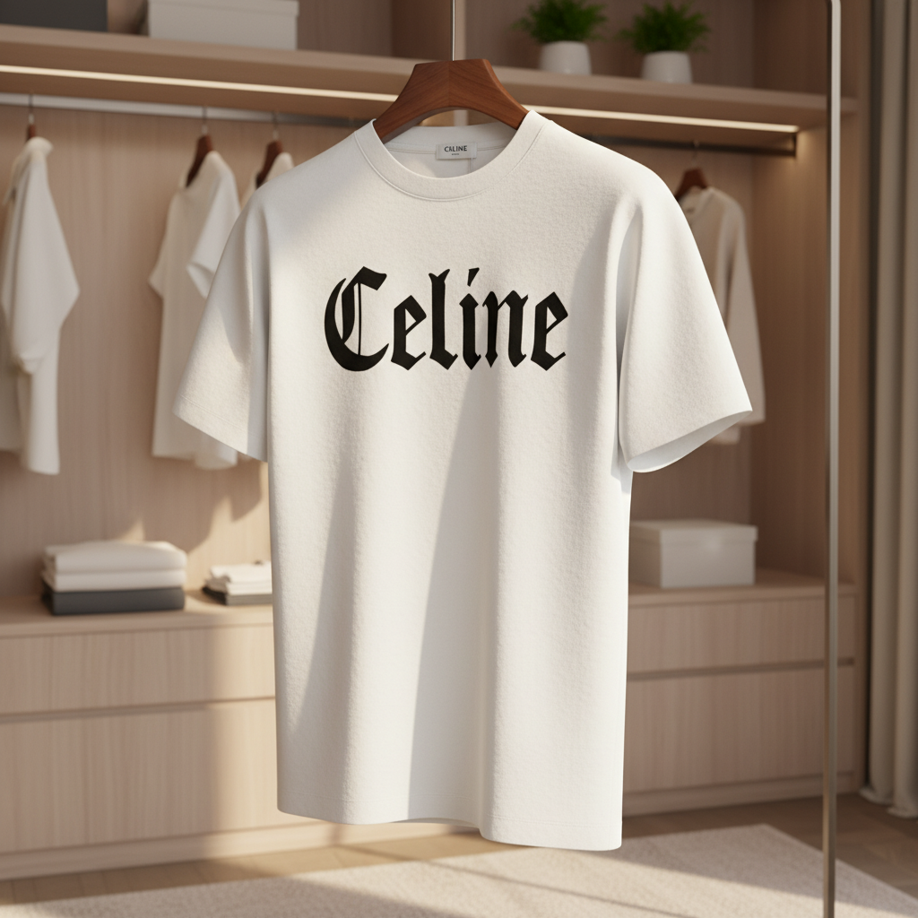 CELINE White Logo Cotton T-Shirt Casual Luxury Top