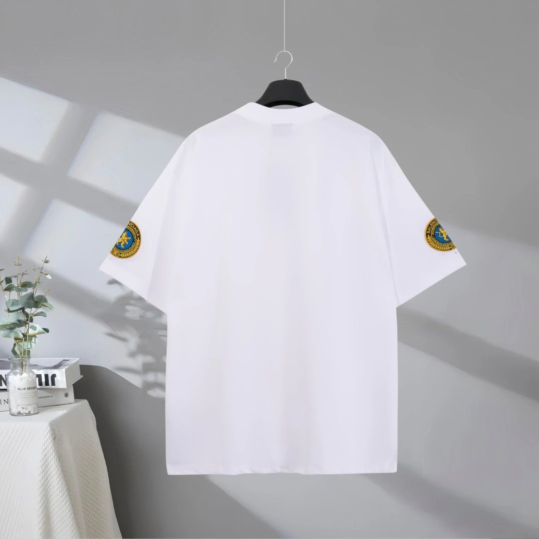 Balenciaga White T-Shirt, premium cotton, minimalist logo print, classic crew neck, casual oversized fit, stylish summer fashion for men and women, luxury streetwear essential.