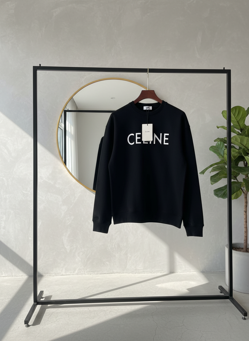 CELINE Black Logo Unisex Cotton Hoodie