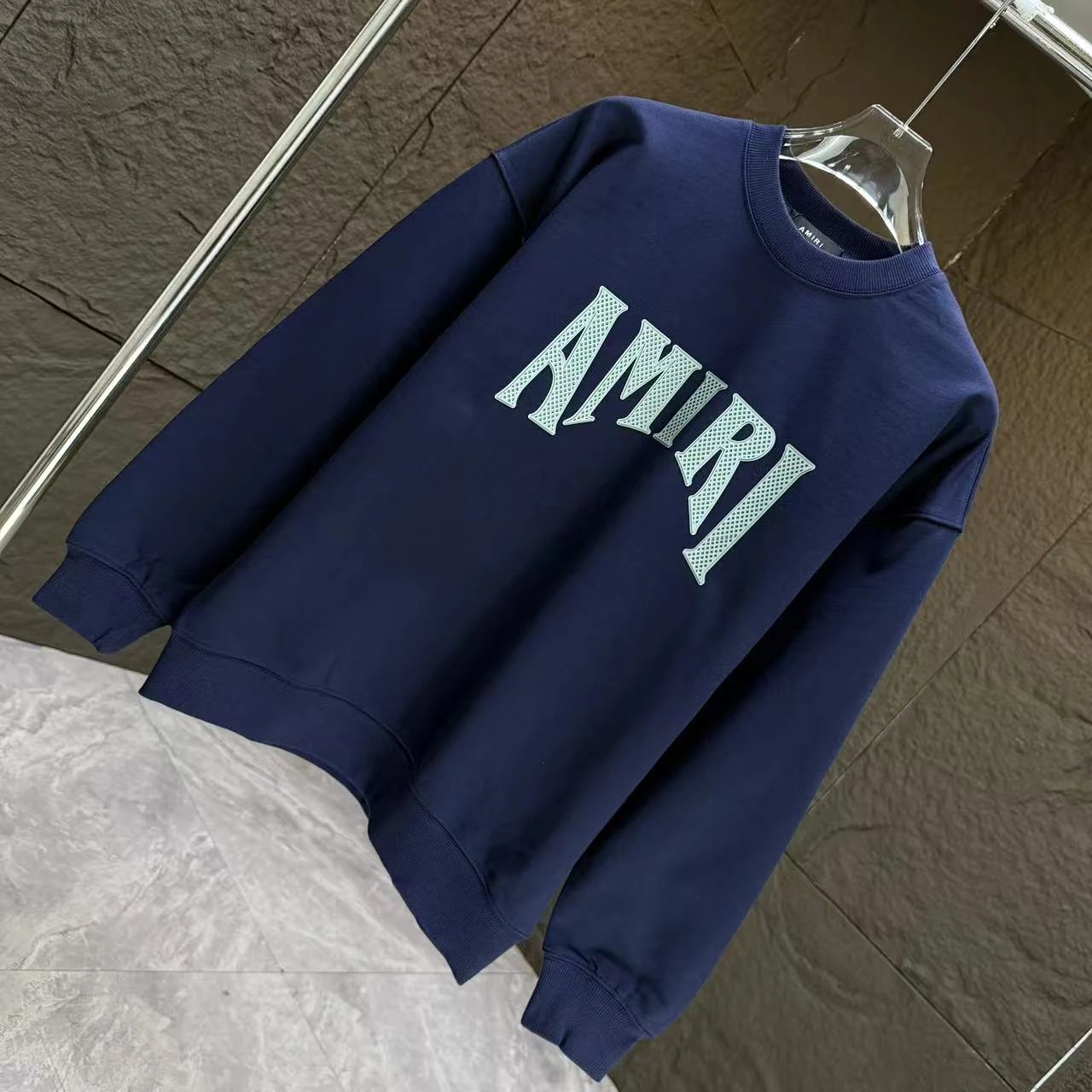 AMIRI Navy Blue Mint Logo Cotton Sweatshirt