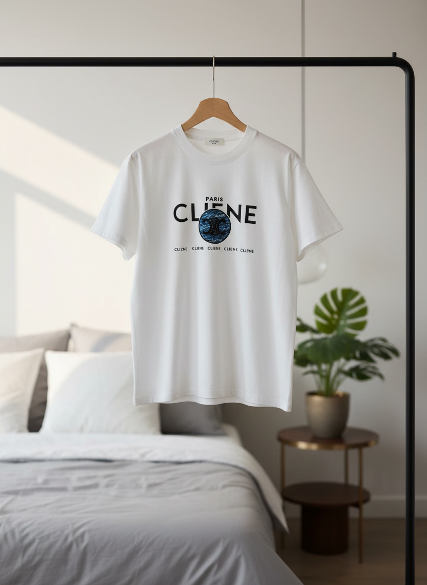 CELINE Paris Logo White Cotton T-Shirt
