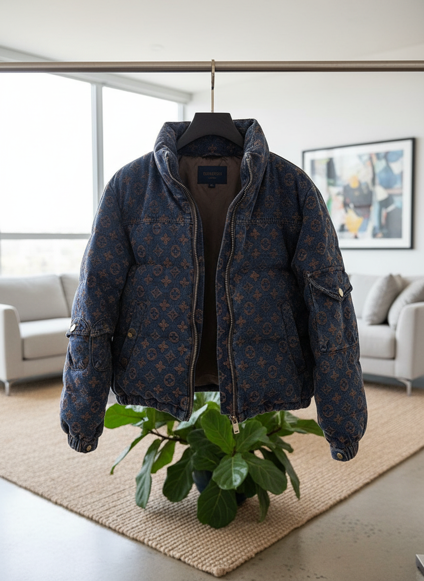 CHANEL Denim Puffer Jacket Women Winter Coat