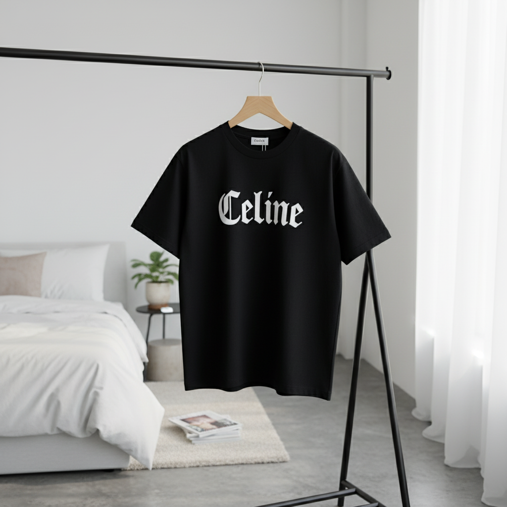CELINE Black Cotton Logo Unisex T-Shirt