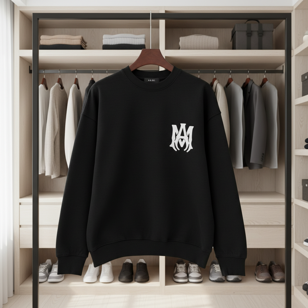 AMIRI Black Cotton Sweatshirt White Logo Unisex Crewneck