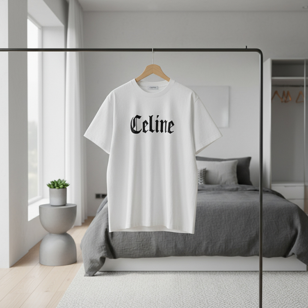 CELINE White Cotton Logo Print T-Shirt Casual Top