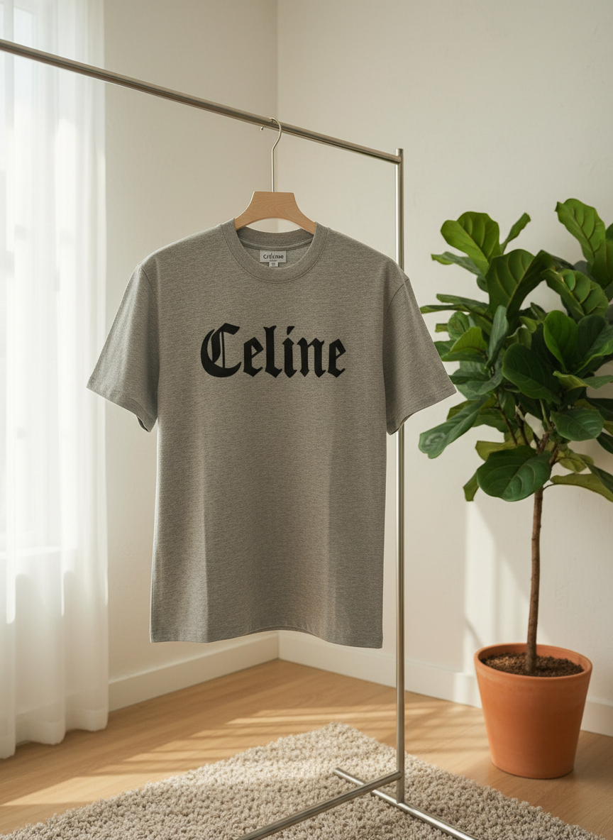 CELINE Logo Cotton Unisex T-Shirt Casual Streetwear Top