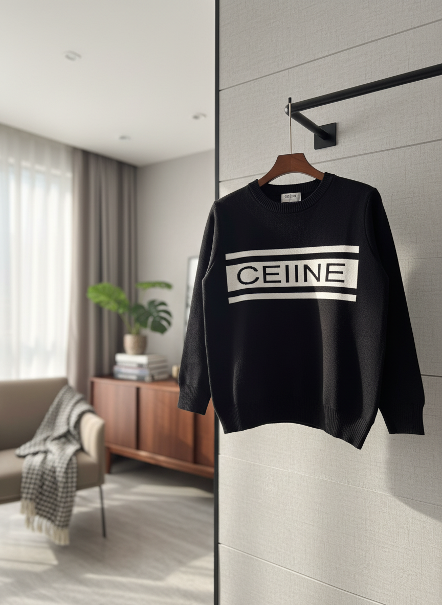 CELINE Black Logo Cotton Hoodie Unisex Pullover