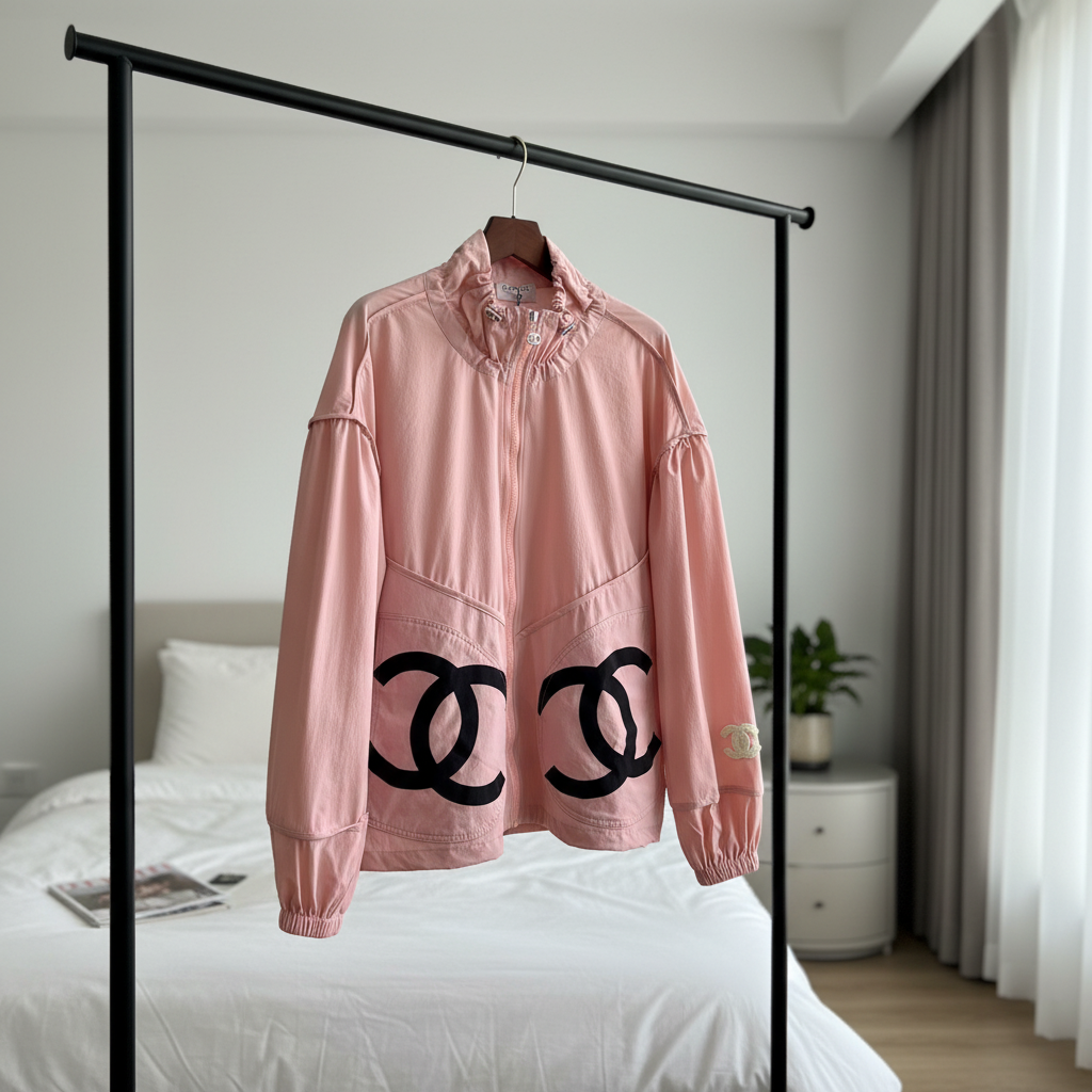 CHANEL Pink Double C Women’s Lightweight Windbreaker Jacket