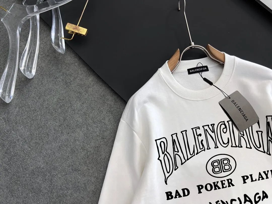 Balenciaga White Logo Cotton Hoodie