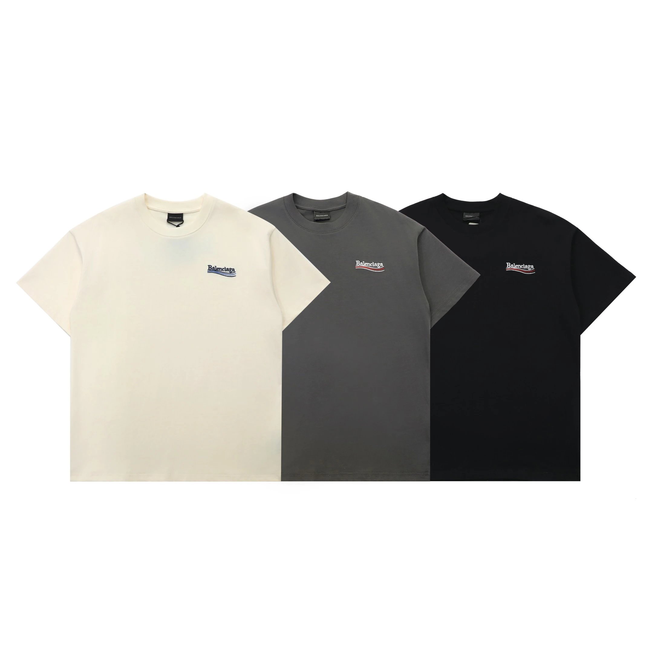 Balenciaga Men's Logo T-Shirt, premium cotton tee in classic beige, featuring minimalist embroidered branding detail for luxury casual style and everyday comfort.