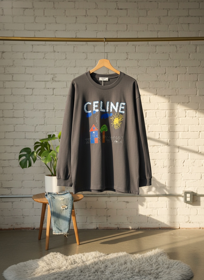 CELINE Graphic House Sun Unisex Cotton Hoodie