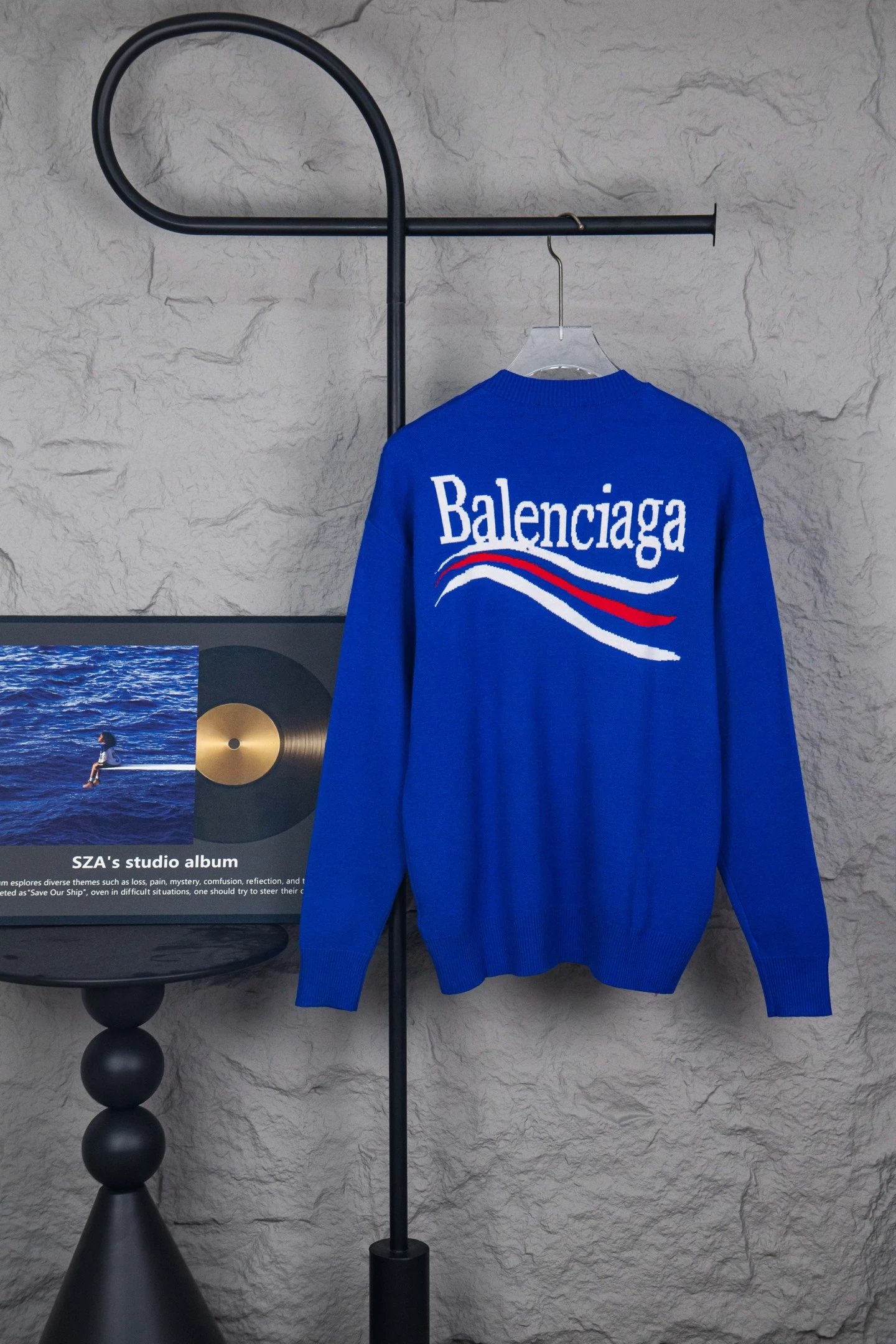 Balenciaga Blue Logo Hoodie Unisex Cotton Sweatshirt