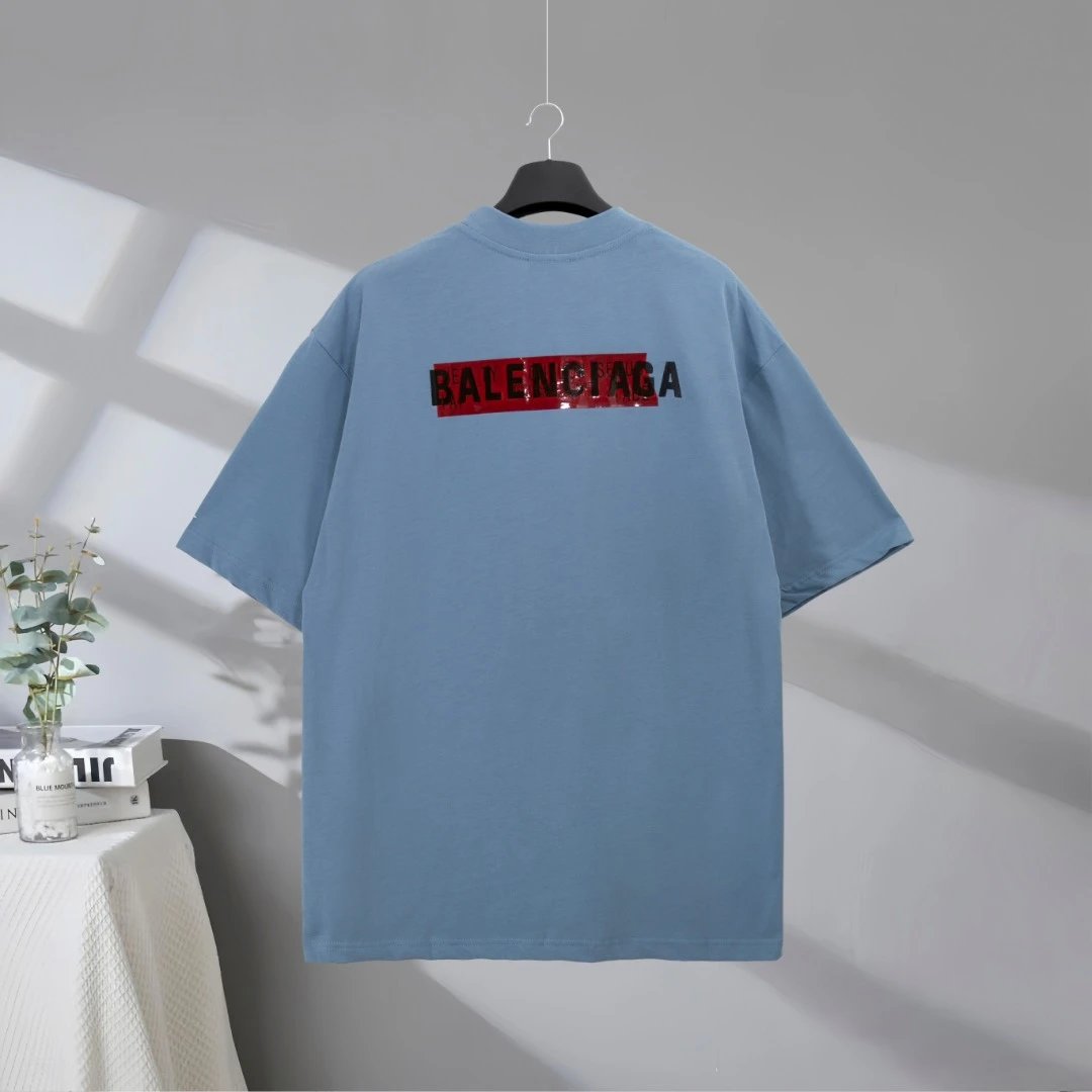 Balenciaga T-Shirt, premium cotton oversized fit with minimalist red logo print, casual streetwear style, perfect for men and women, luxury designer fashion top.