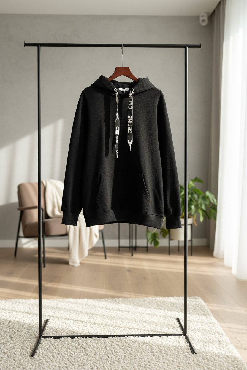 CELINE Logo Black Cotton Hoodie
