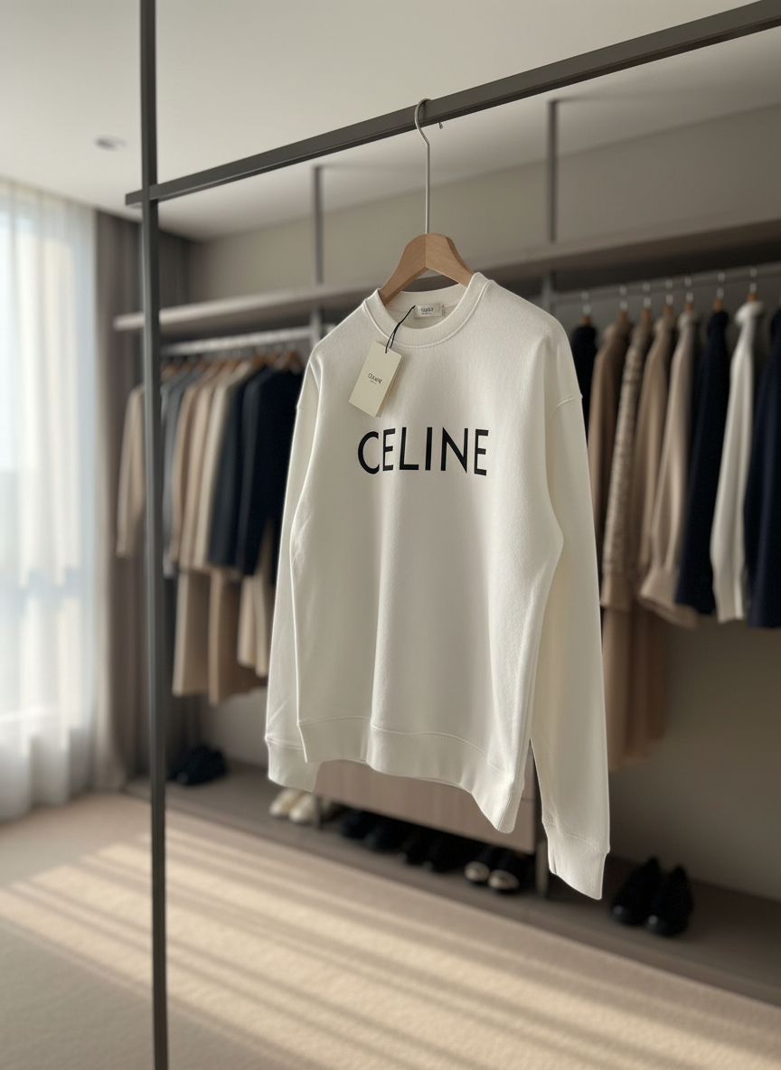 CELINE Unisex Cotton Hoodie Minimalist Logo Sweatshirt