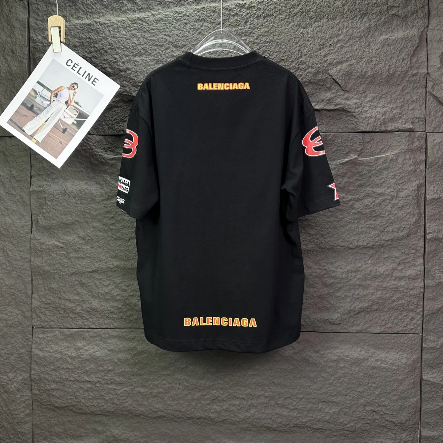 Balenciaga Men’s Black Graphic T-Shirt with Red Number 8 Design, Streetwear Style, Soft Cotton Casual Top for Fashion Lovers.