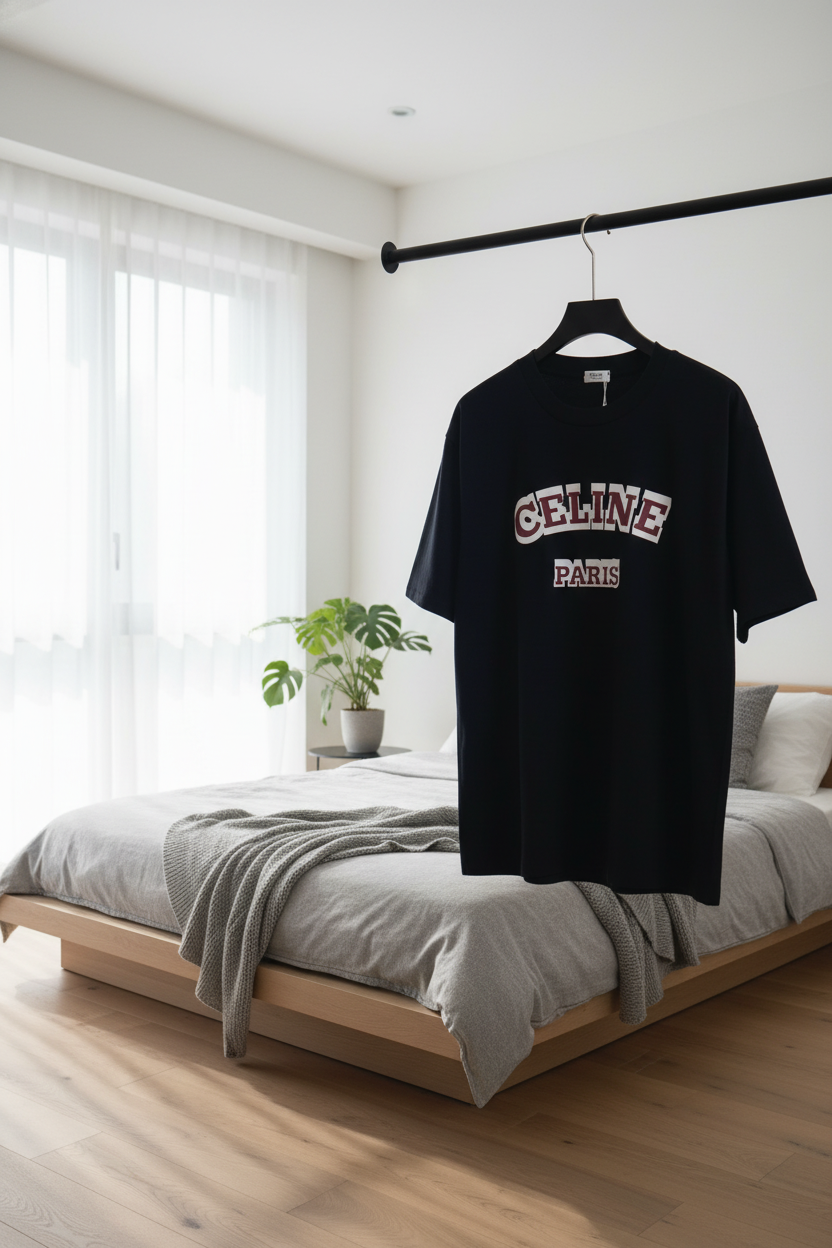 CELINE Paris Black Logo Cotton Unisex T-Shirt