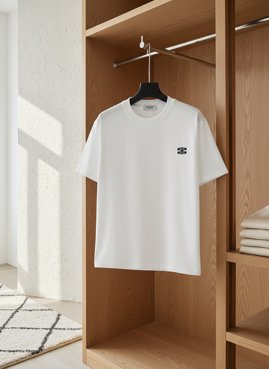 CELINE Men Classic White Logo Cotton T-Shirt