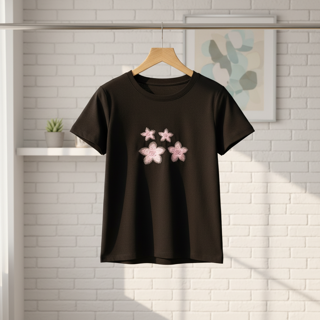 CHANEL Floral Embroidered Women's Short Sleeve T-Shirt