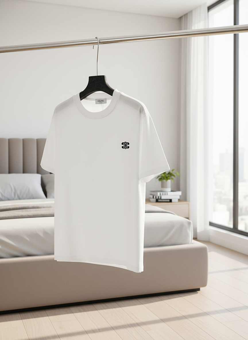 CELINE White Logo Cotton T-Shirt for Men