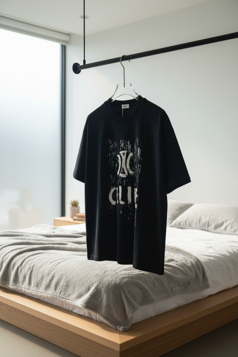 CELINE Black Unisex Logo T-Shirt Casual Streetwear
