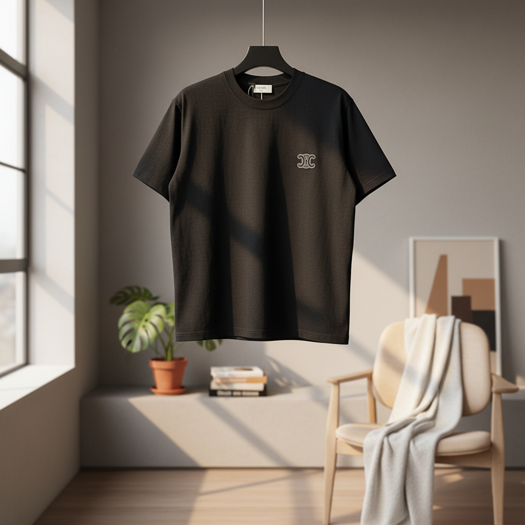 CELINE Triomphe Logo Black Cotton T-Shirt