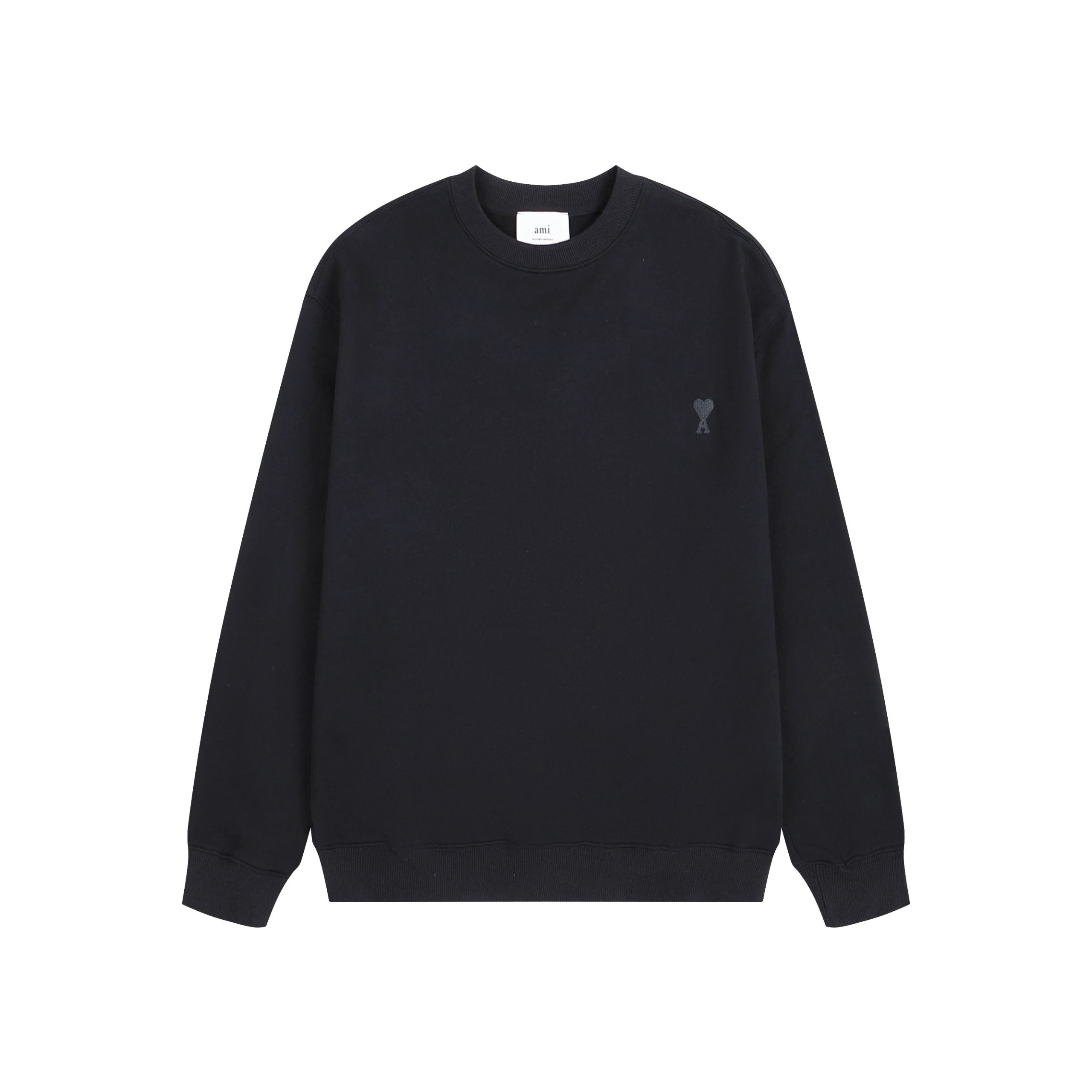 AMI Paris Black Cotton Crewneck Heart Logo Sweatshirt