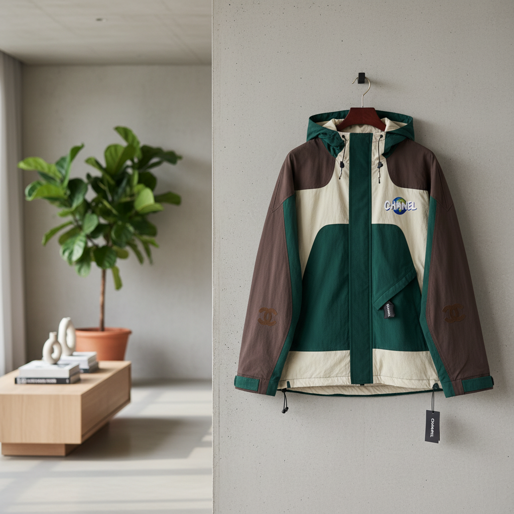 CHANEL Outdoor Color-Block Waterproof Hooded Jacket