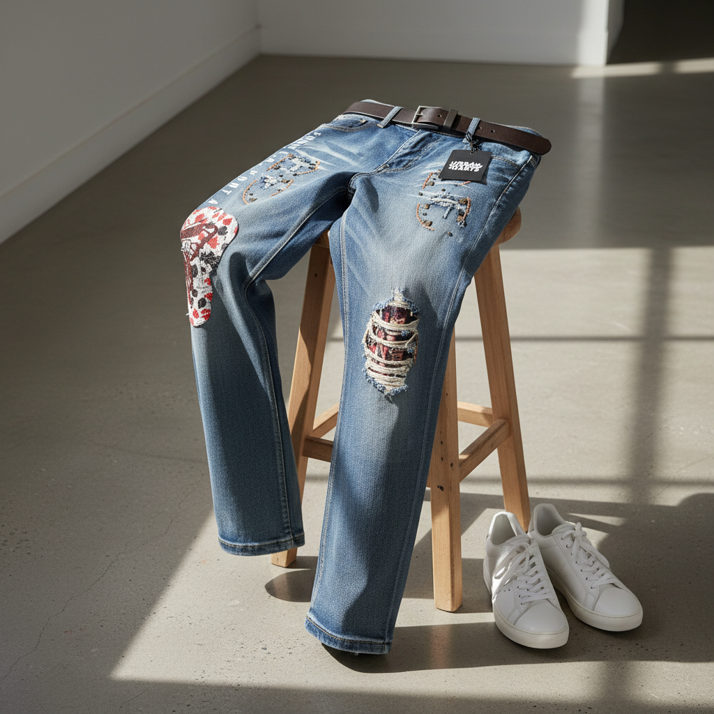 AMIRI Light Blue Butterfly Distressed Denim Jeans