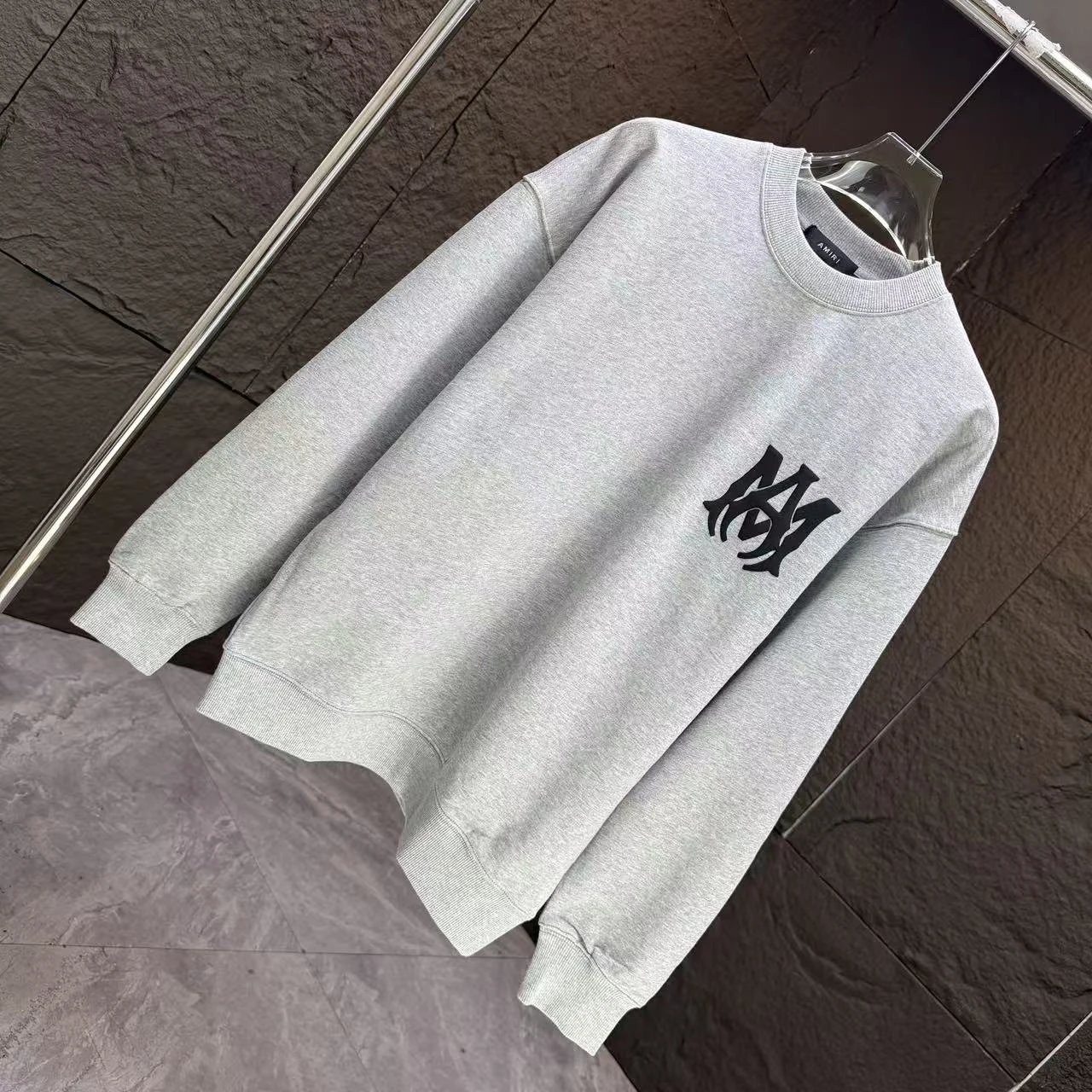 AMIRI Light Gray Cotton Crewneck Sweatshirt Unisex Casual