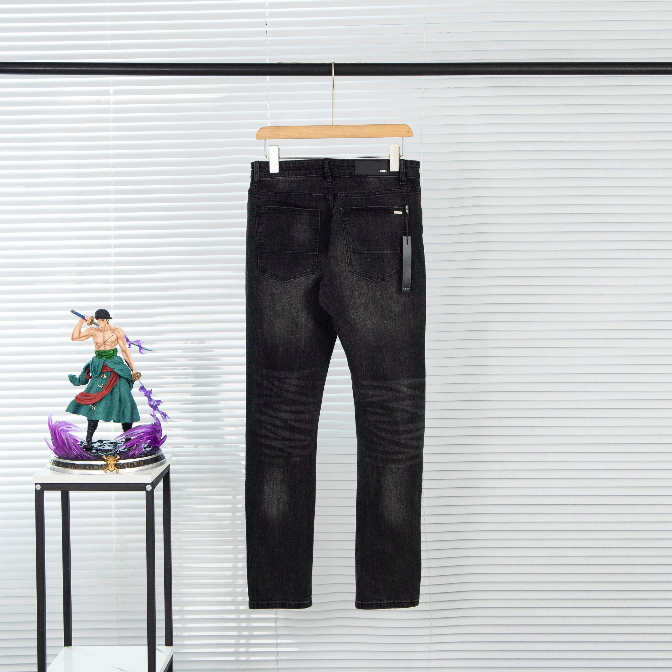 AMIRI Black Ripped Red Patch Denim Pants
