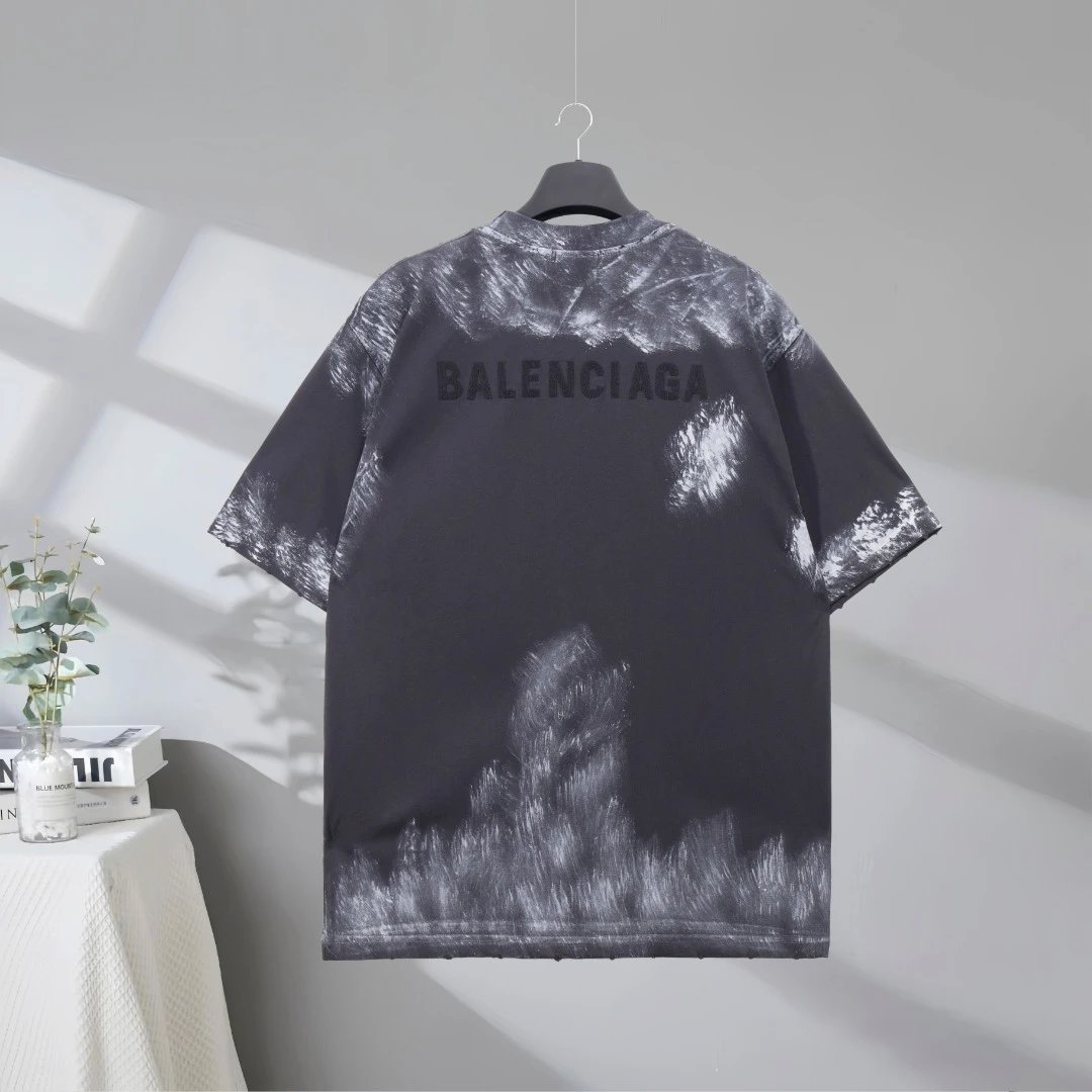 Balenciaga Tie-Dye T-Shirt, premium cotton, relaxed fit, streetwear style, modern black and white wash, perfect for casual outfits and high-fashion looks.