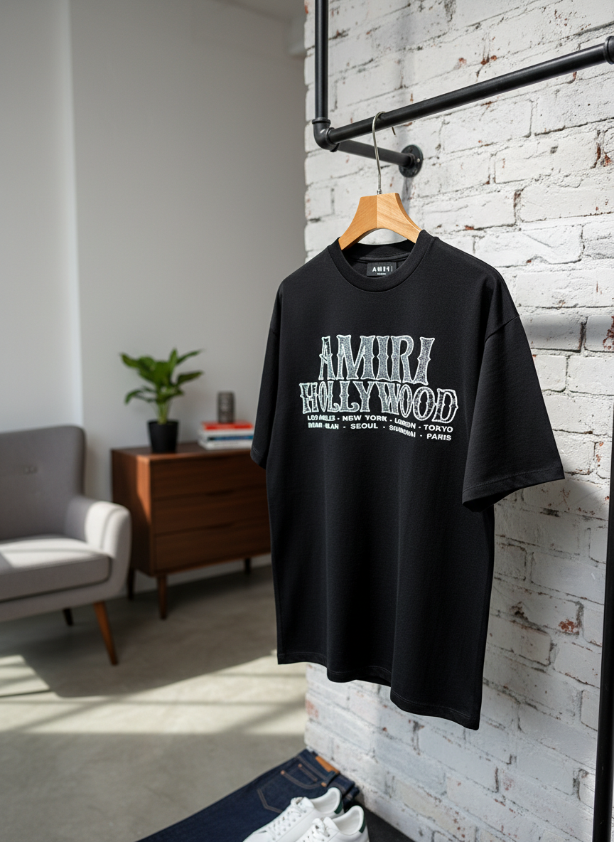 AMIRI Hollywood Black Cotton Unisex Streetwear T-Shirt