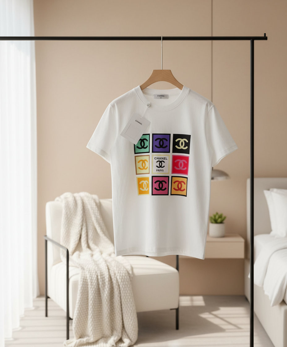 CHANEL Colorful Logo Cotton T-Shirt Casual Streetwear