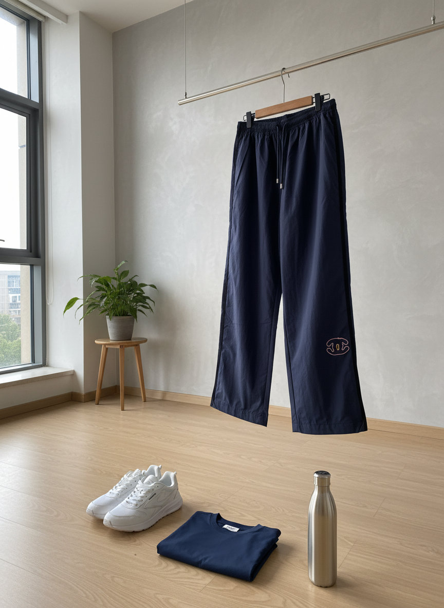 CHANEL Navy Wide-Leg Drawstring Logo Pants Women