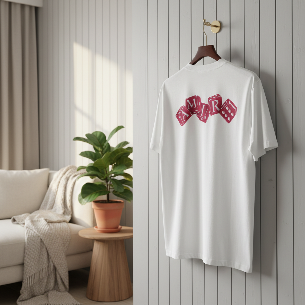 AMIRI White Cotton T-Shirt Red Dice Logo Unisex