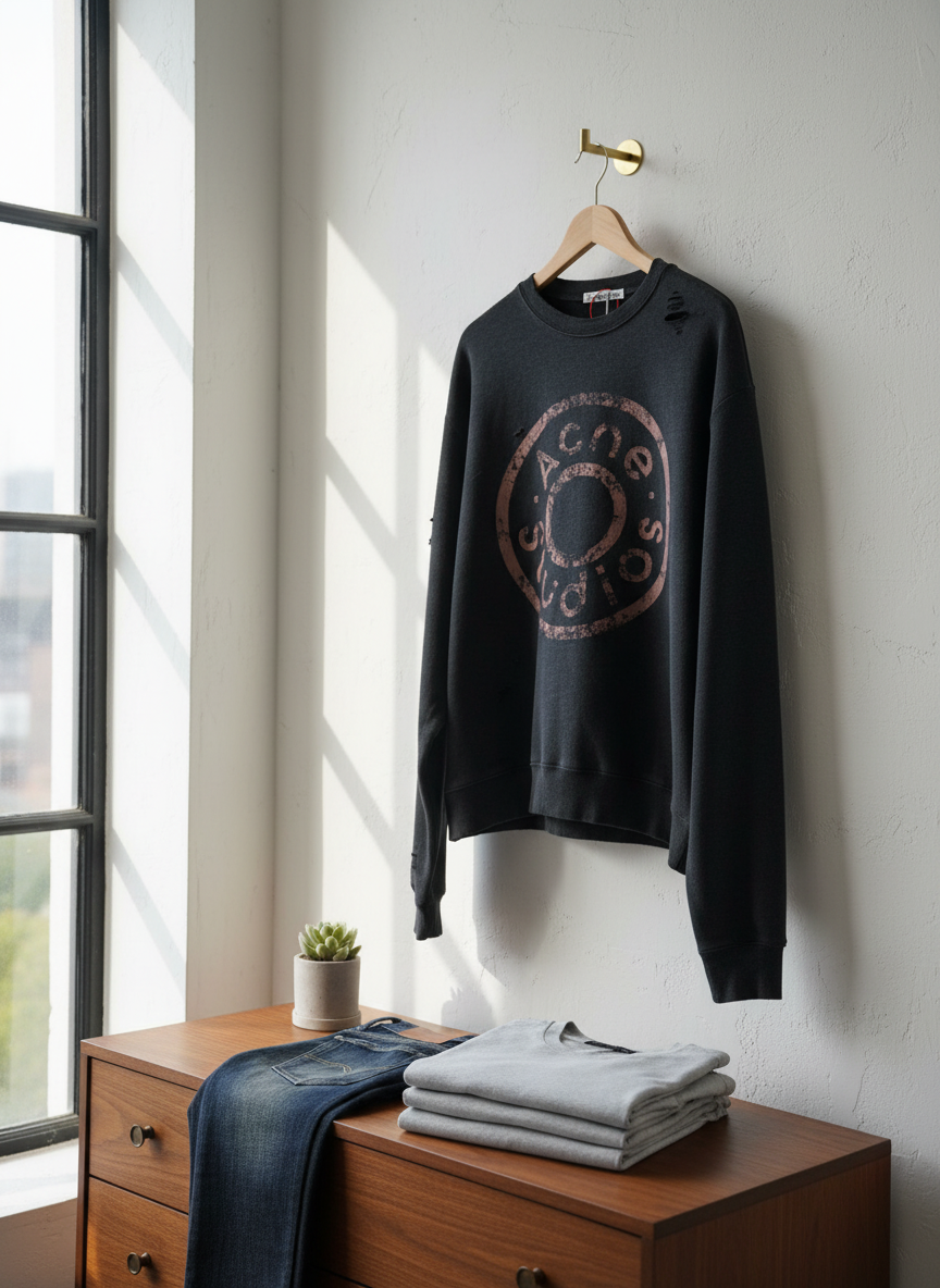 Acne Studios Vintage Logo Black Distressed Hoodie