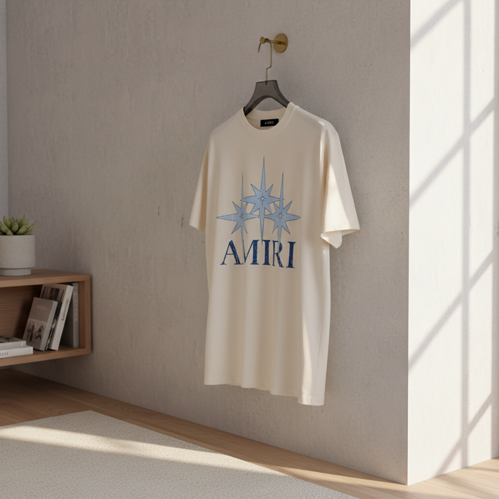 AMIRI Off White Blue Star Cotton T-Shirt