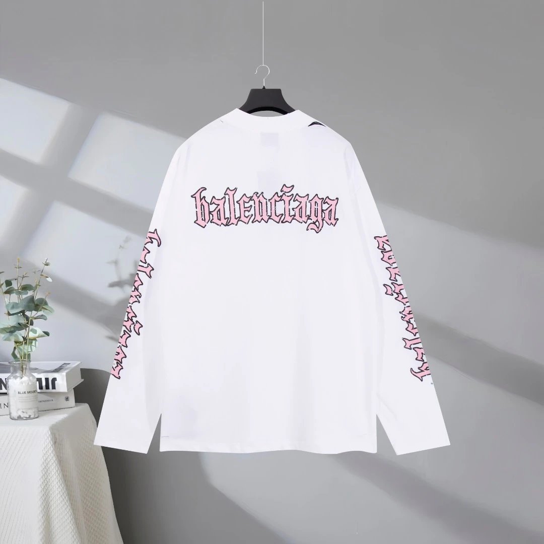 Balenciaga White Gothic Logo Cotton Hoodie