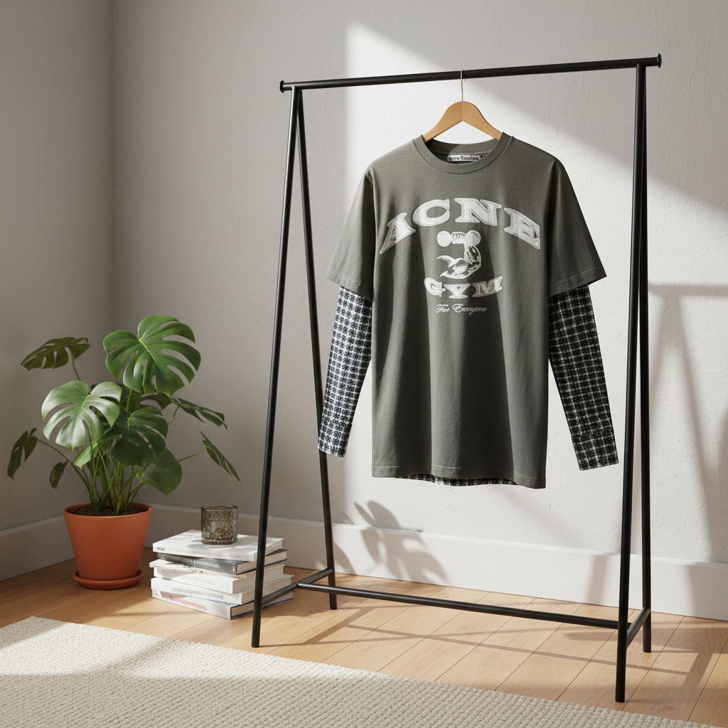 Acne Studios Graphic Layered Check Sleeve Hoodie