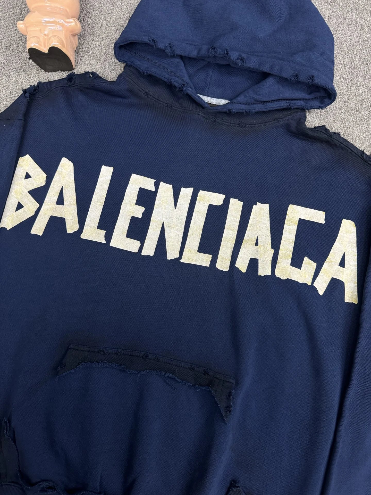 Balenciaga Navy Blue Logo Cotton Unisex Hoodie