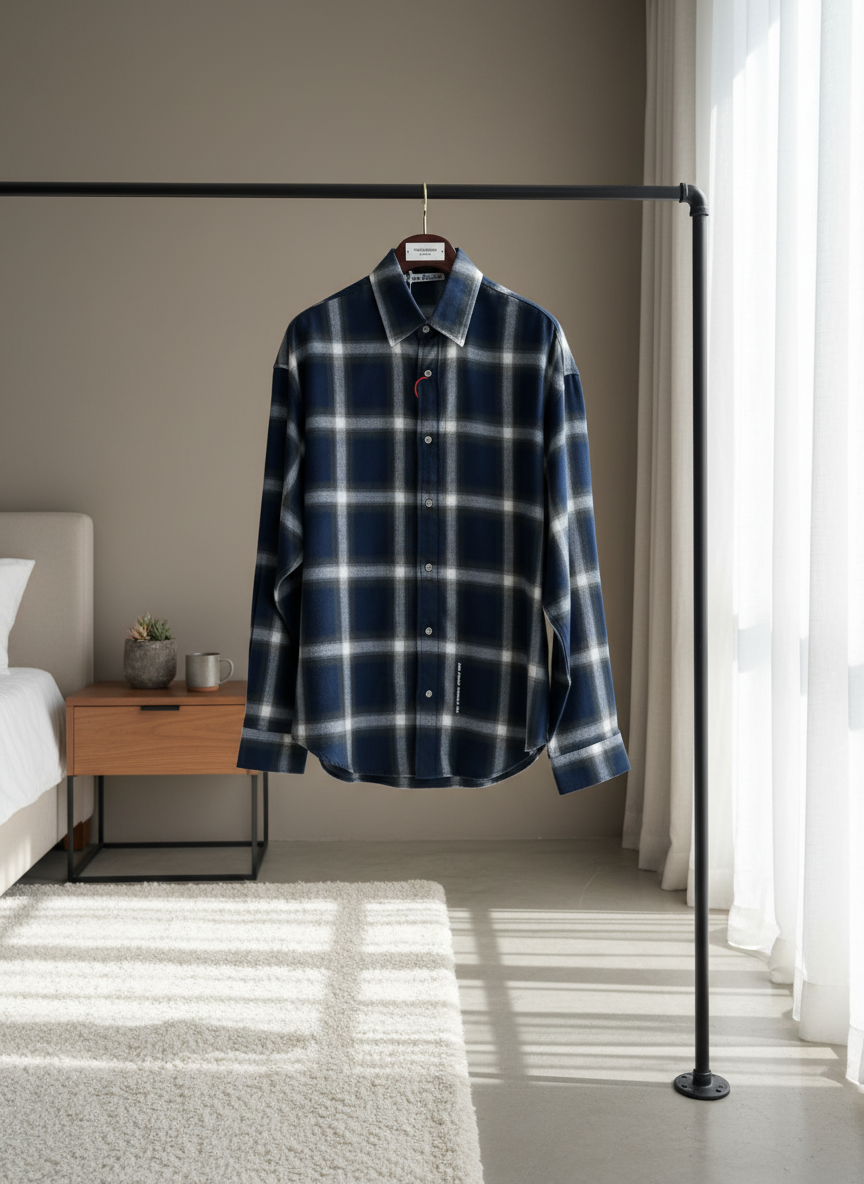 ACNE STUDIOS Navy Plaid Cotton Button Down Shirt