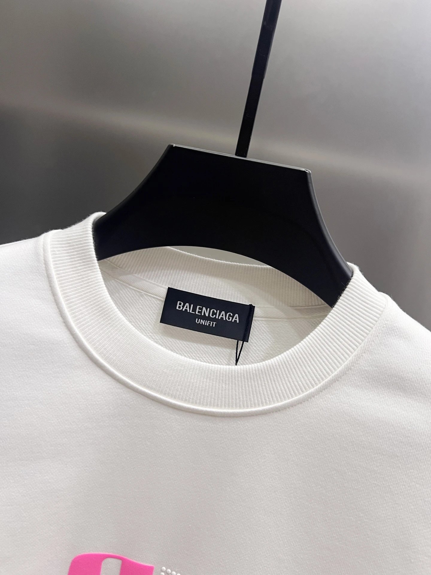 Balenciaga White Pink Logo Oversized Cotton Hoodie
